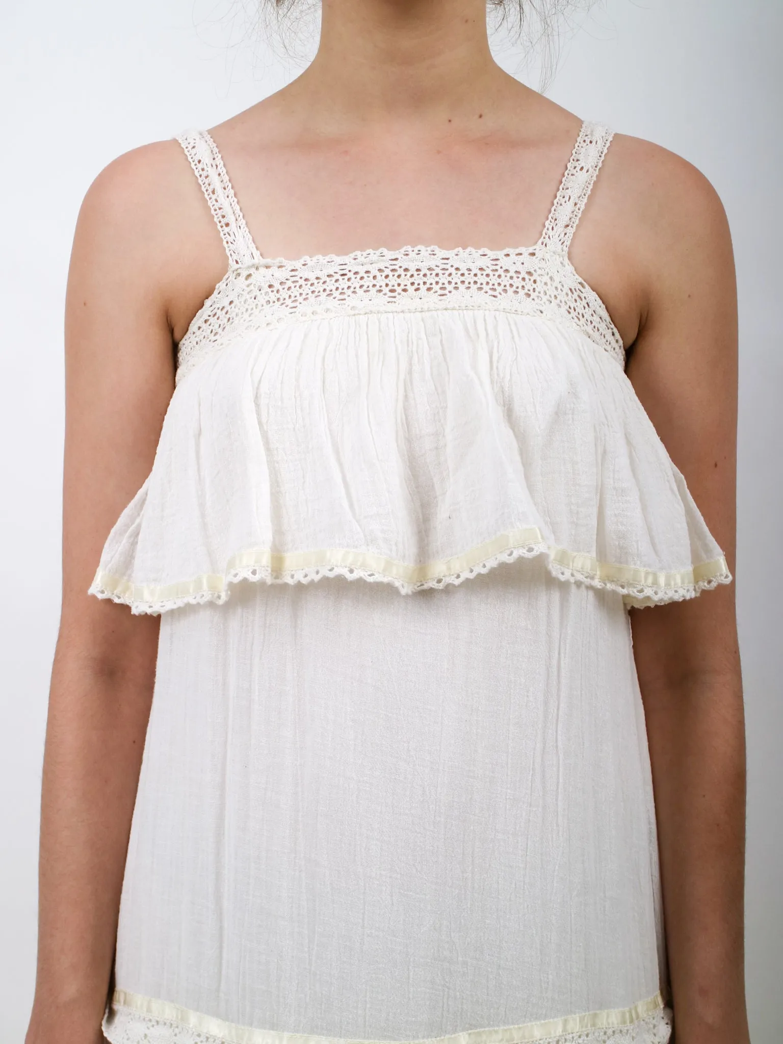 1970s White Gauzy Tiered Maxi Dress
