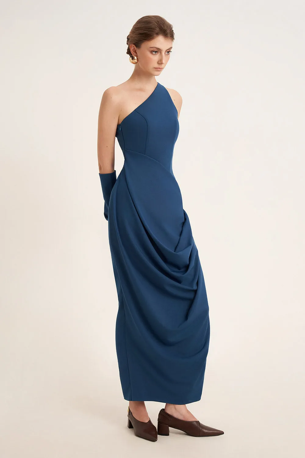 Adenium Cocoon One Shoulder Cotton Ankle Length Dress