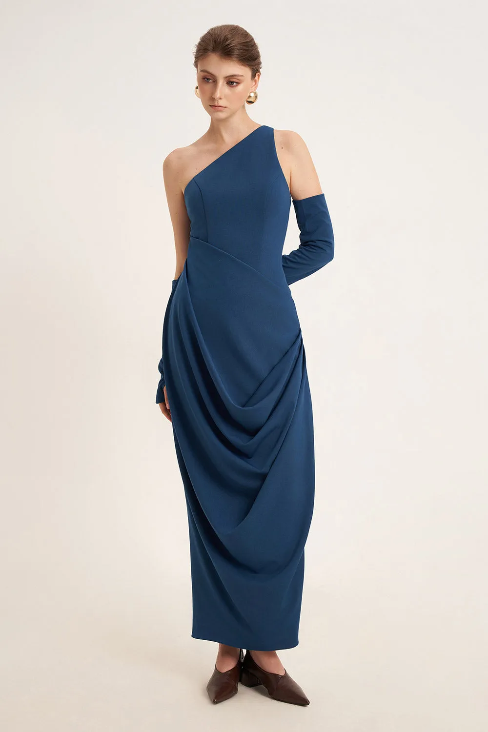 Adenium Cocoon One Shoulder Cotton Ankle Length Dress
