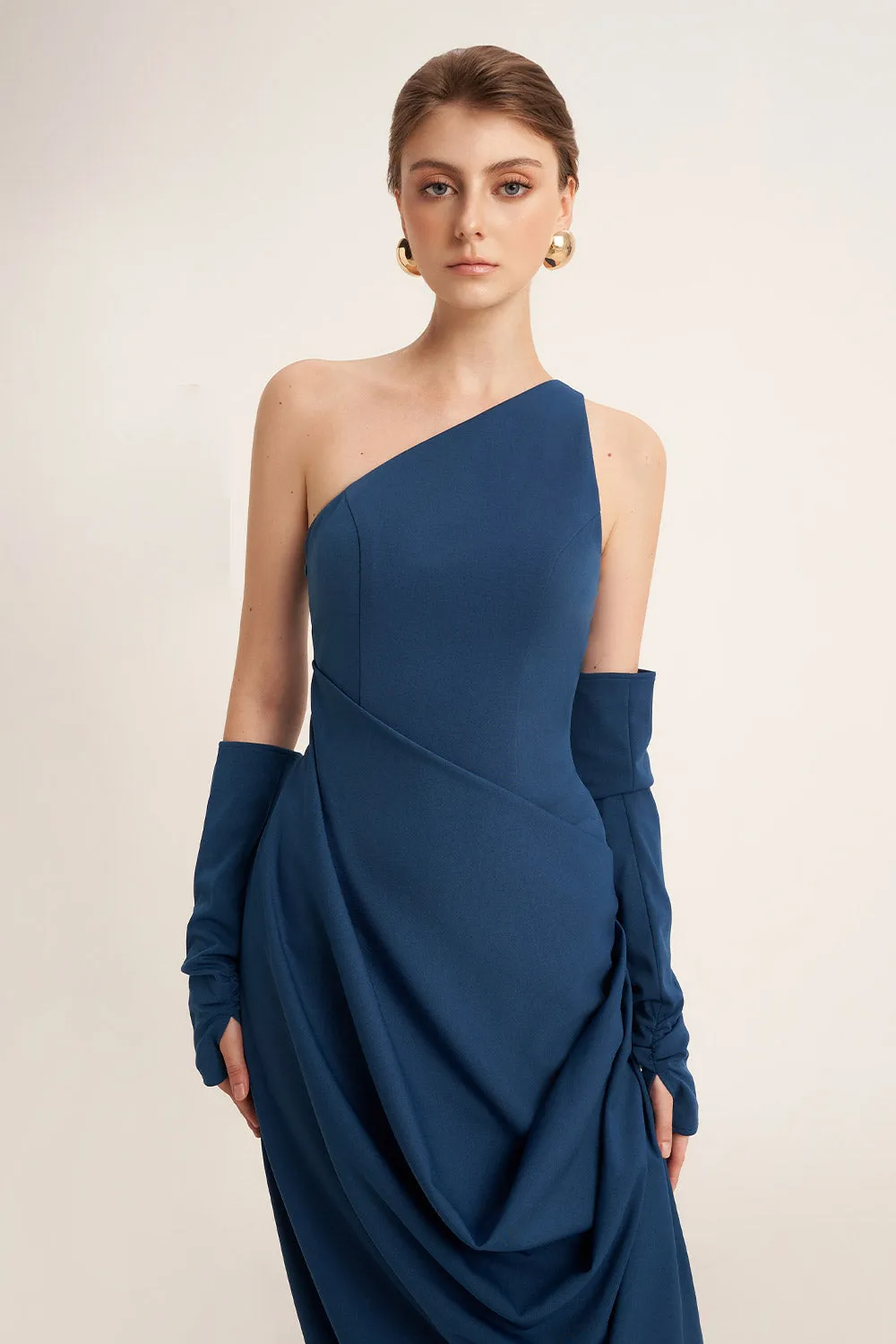 Adenium Cocoon One Shoulder Cotton Ankle Length Dress