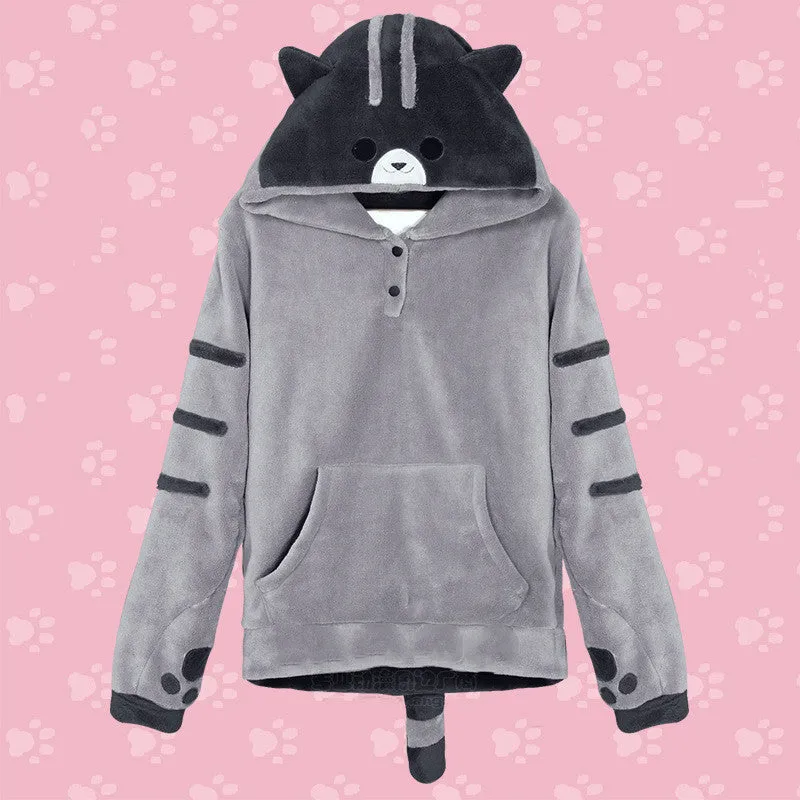 Adorable Cat-Themed Fleece Hoodie with Ears and Tail