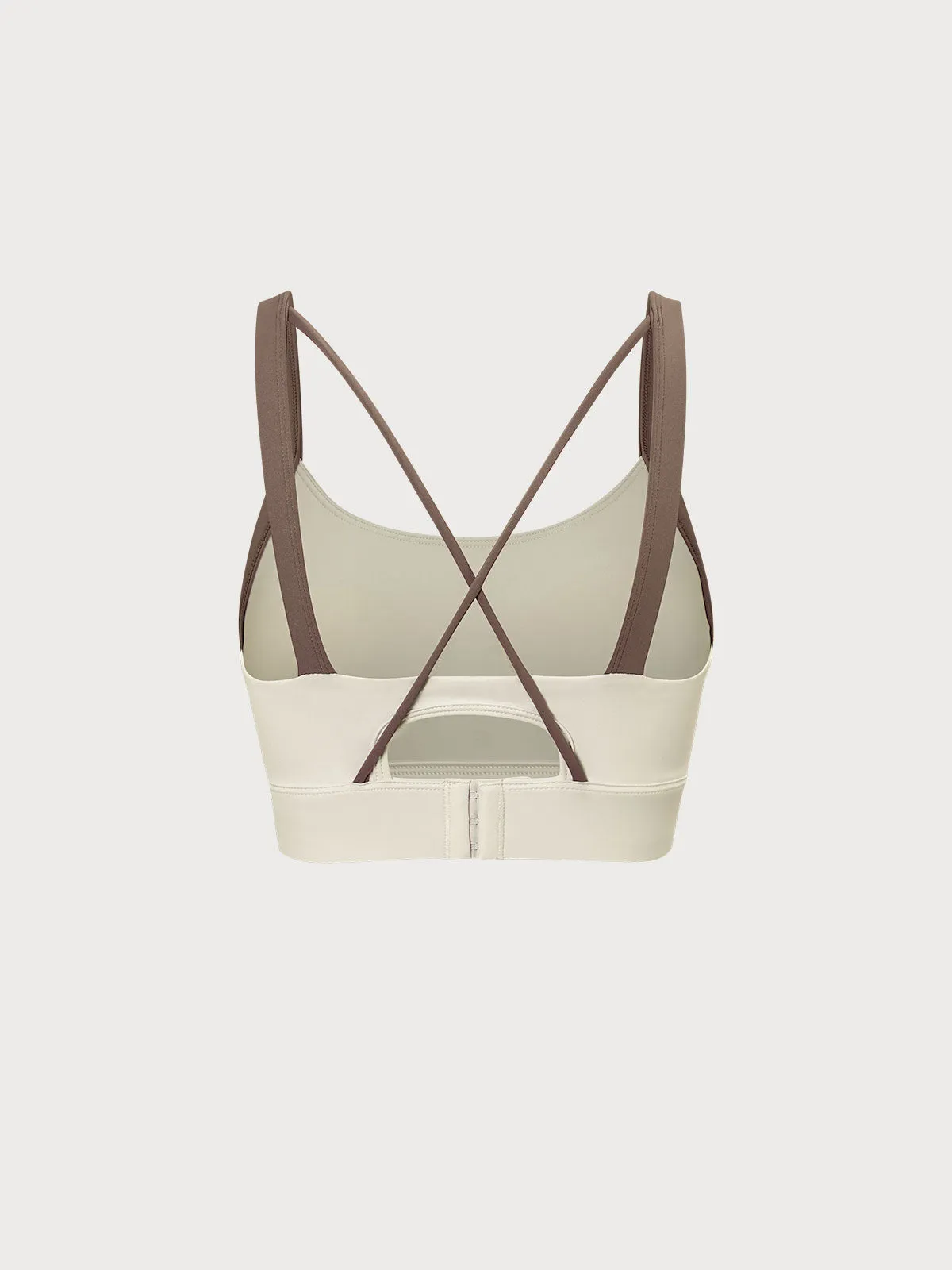 Beige Contrast Strap Sports Bra