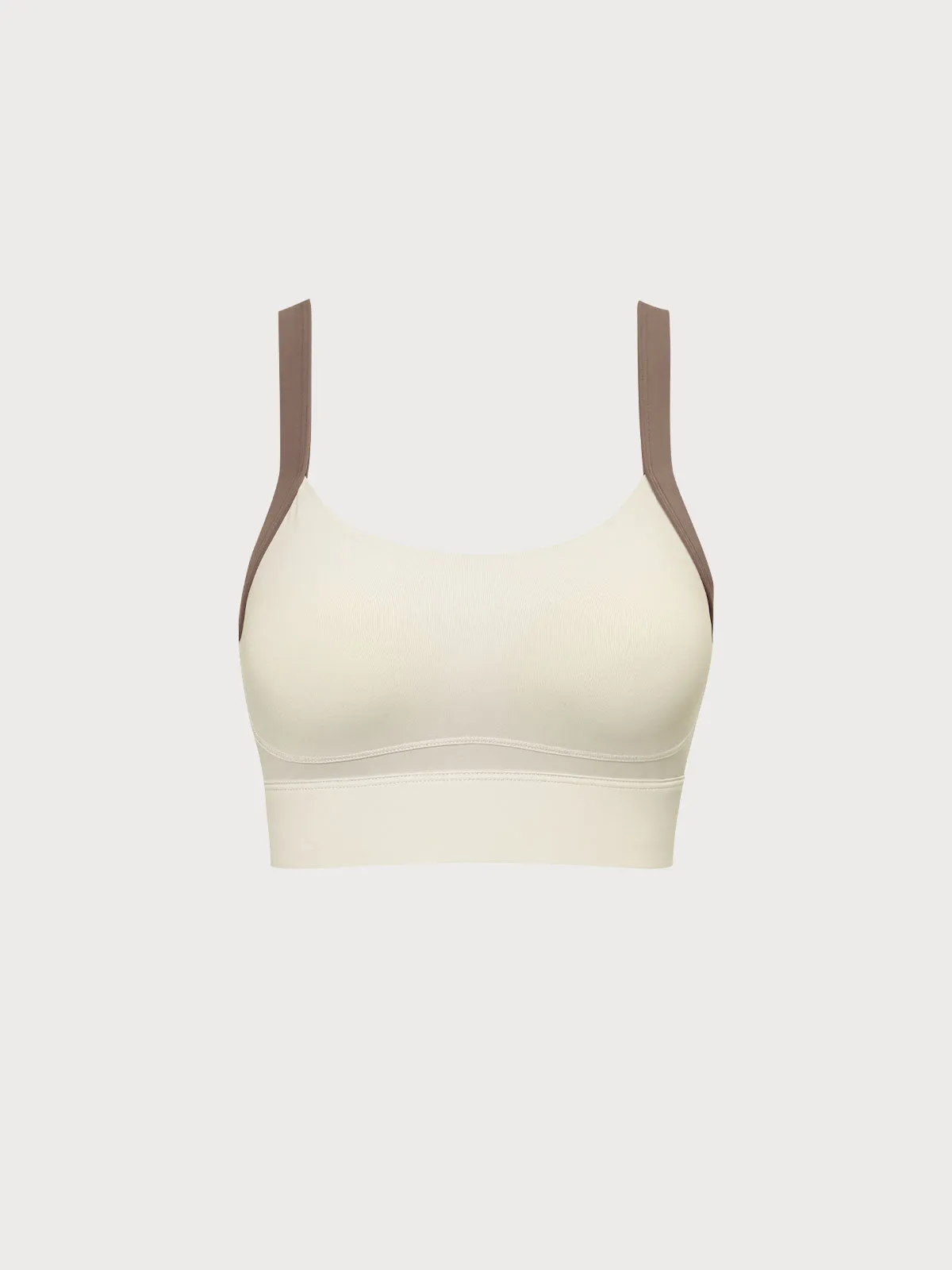 Beige Contrast Strap Sports Bra
