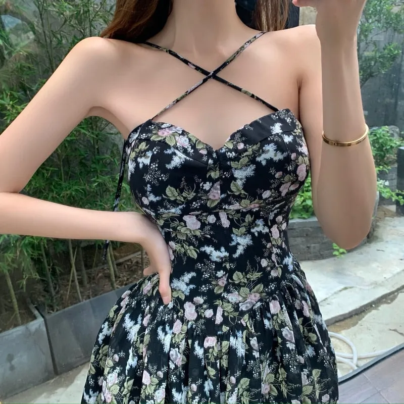 Black Beauty: Vintage Floral Sling Sundress