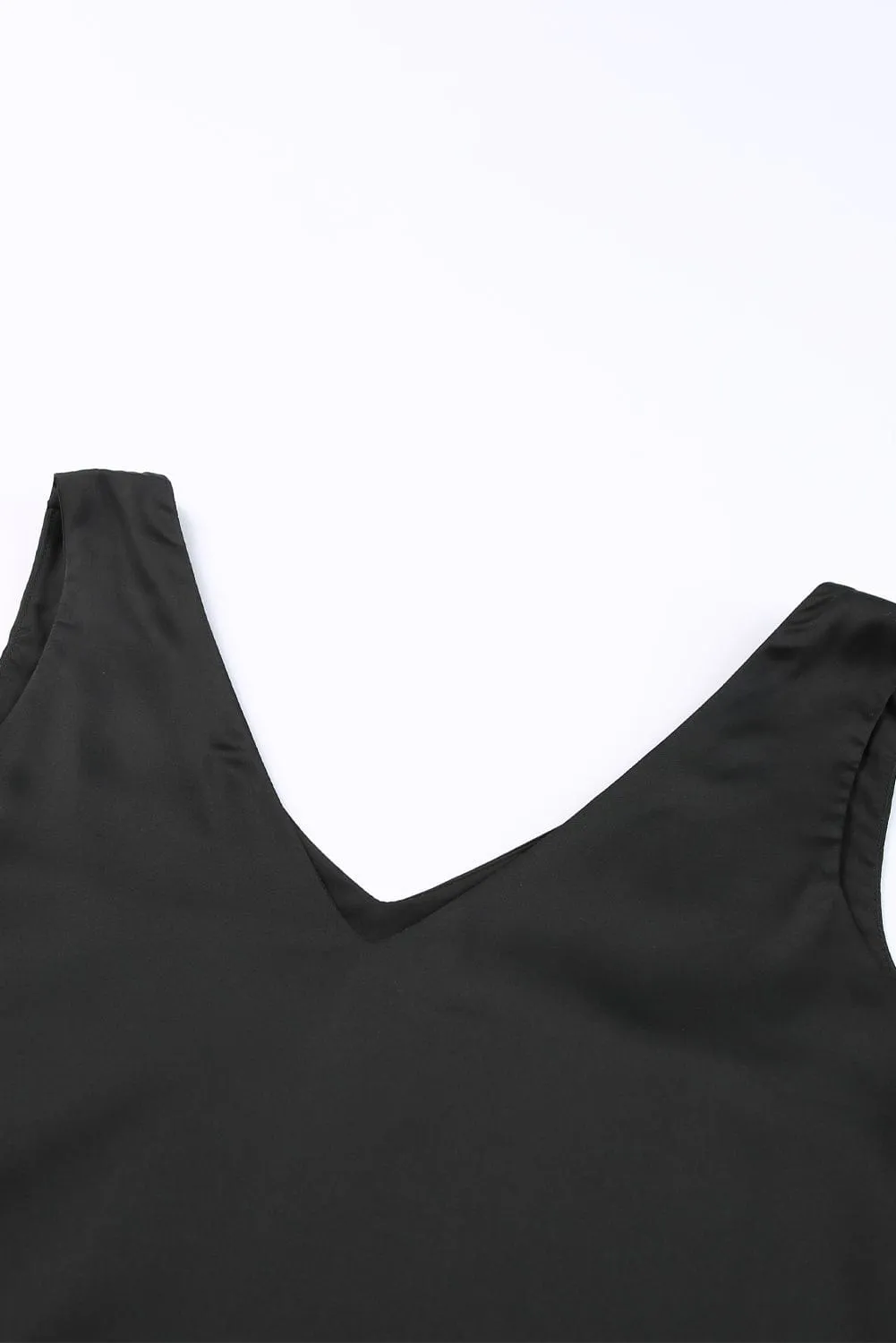Black Sleeveless V Neck Knotted Blouse