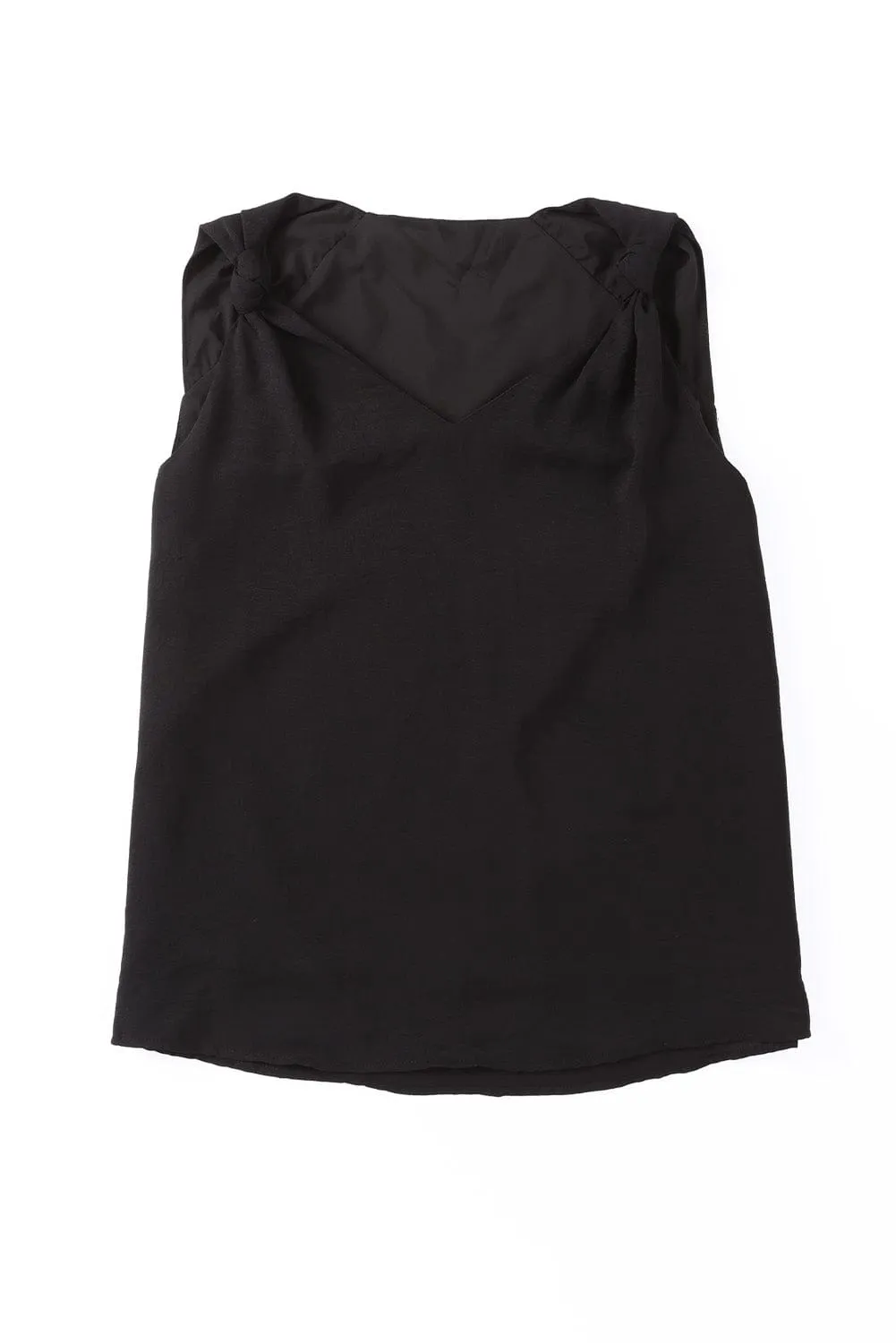 Black Sleeveless V Neck Knotted Blouse