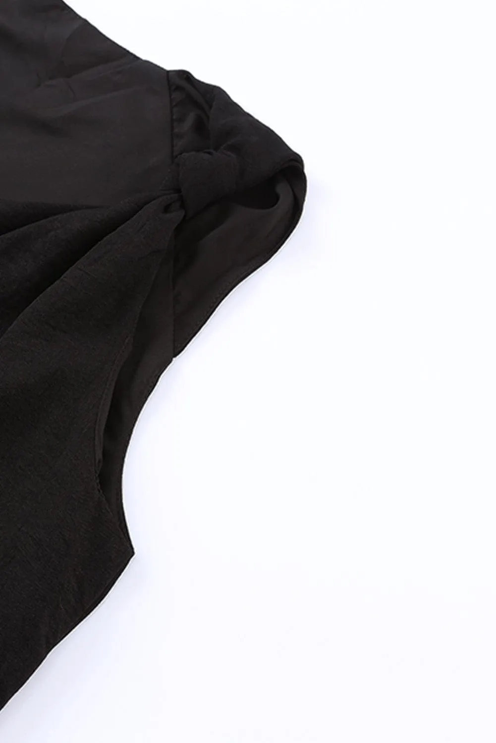 Black Sleeveless V Neck Knotted Blouse