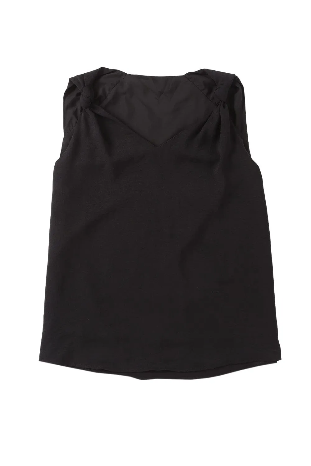 Black Sleeveless V Neck Knotted Blouse