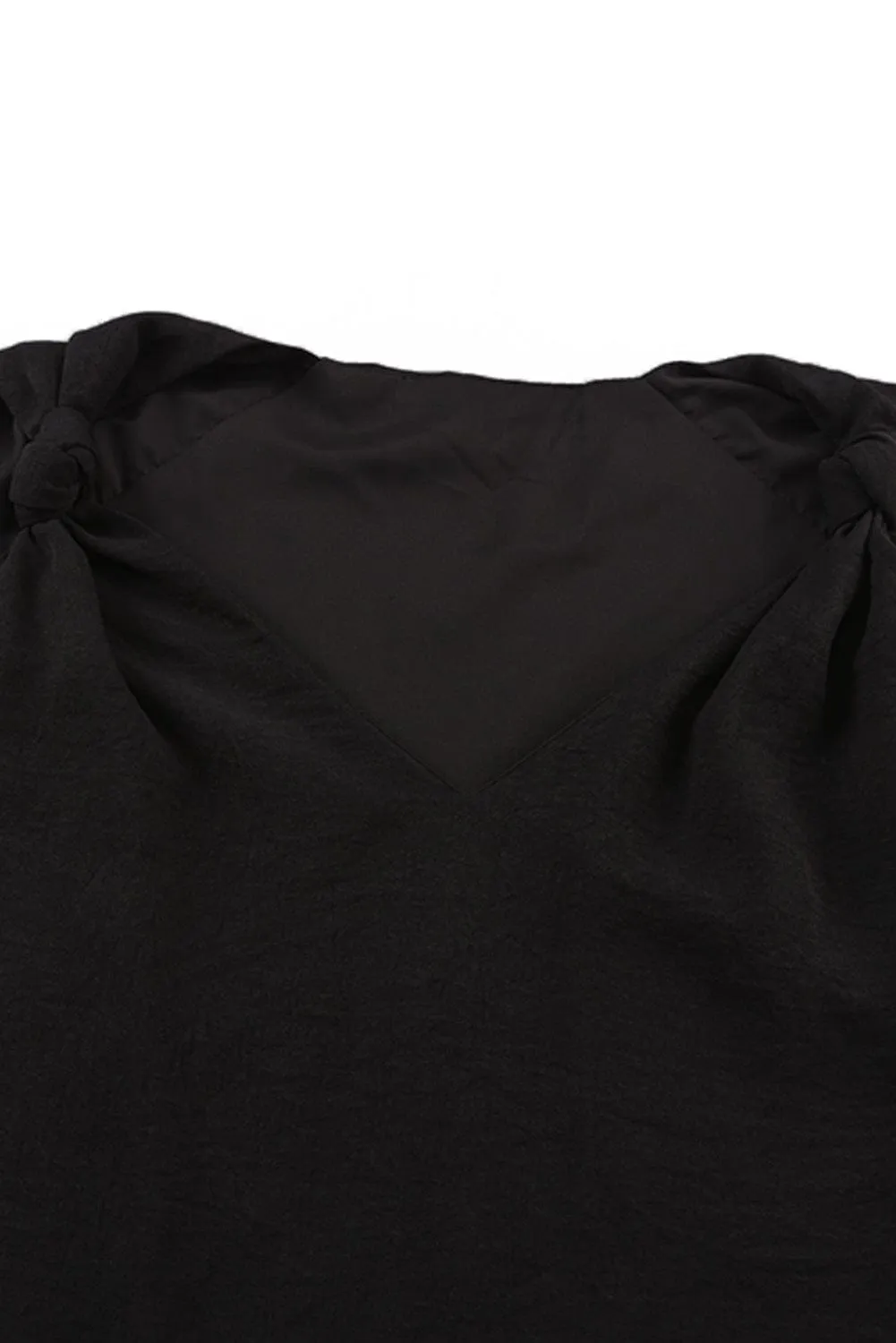 Black Sleeveless V Neck Knotted Blouse