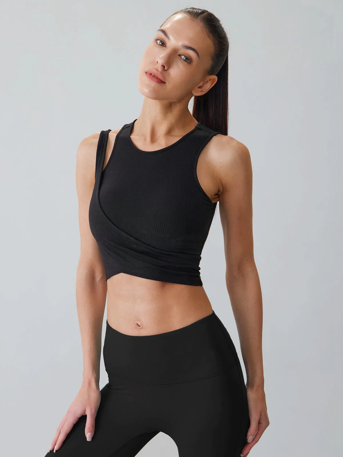 Black Spliced Cut-Out Sports Bra - Light Support