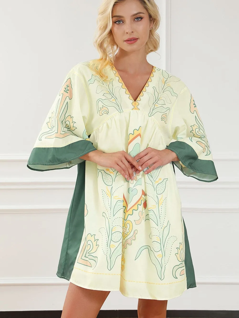 Bohemian Vibe Multicolour Kimono Dress with Floral Print