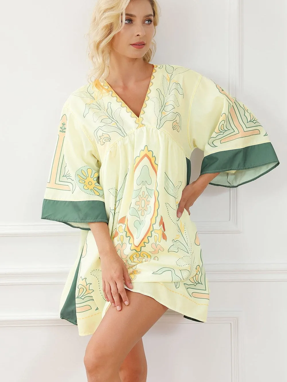 Bohemian Vibe Multicolour Kimono Dress with Floral Print