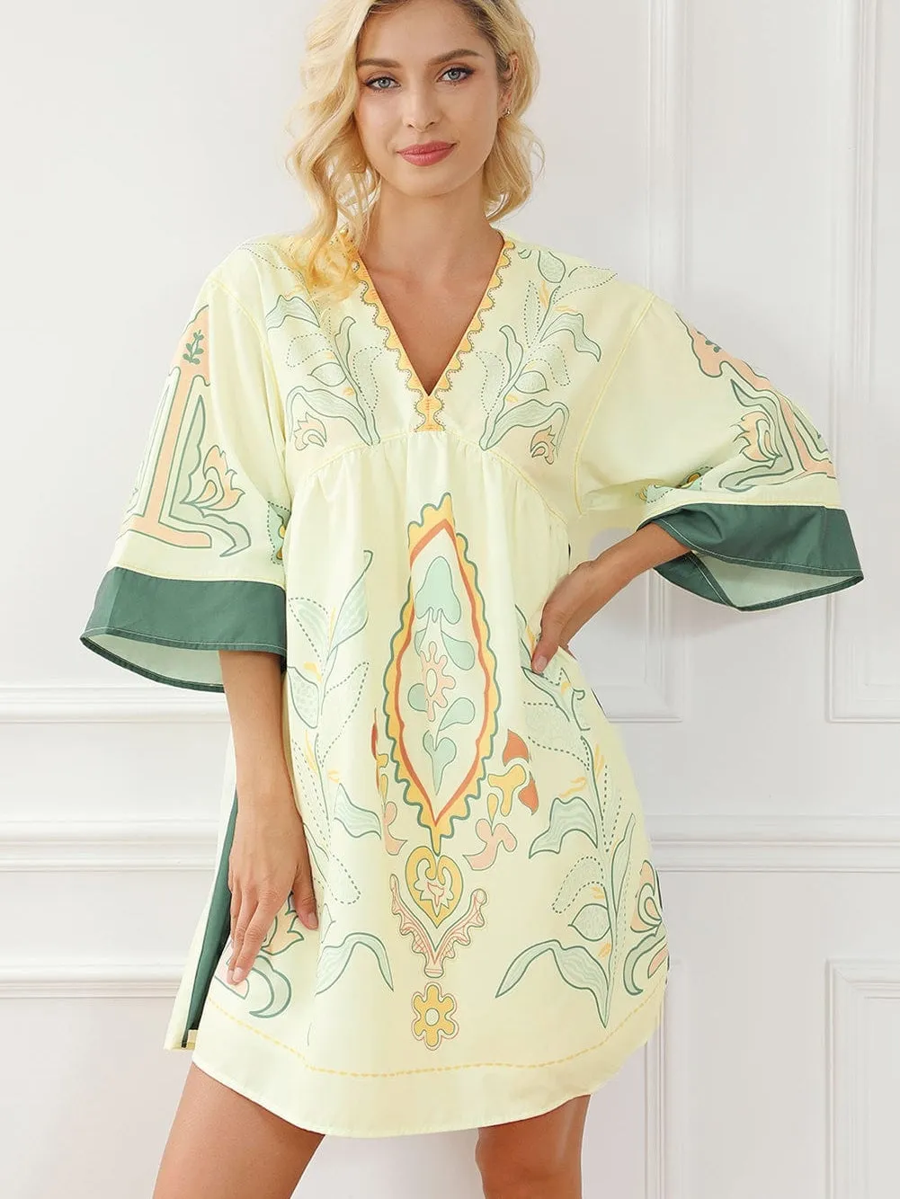 Bohemian Vibe Multicolour Kimono Dress with Floral Print