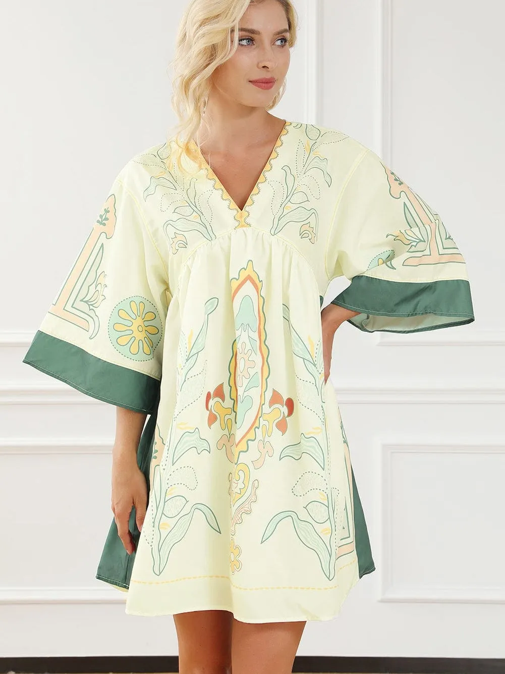 Bohemian Vibe Multicolour Kimono Dress with Floral Print