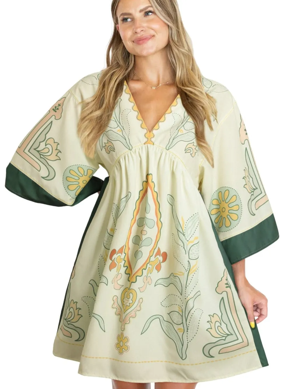 Bohemian Vibe Multicolour Kimono Dress with Floral Print