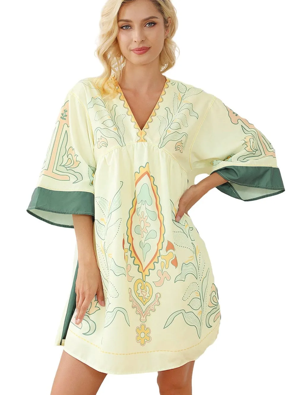 Bohemian Vibe Multicolour Kimono Dress with Floral Print