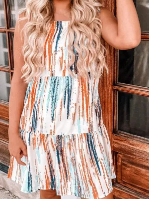 Boho Chic Striped Print Tie-Shoulder Mini Dress