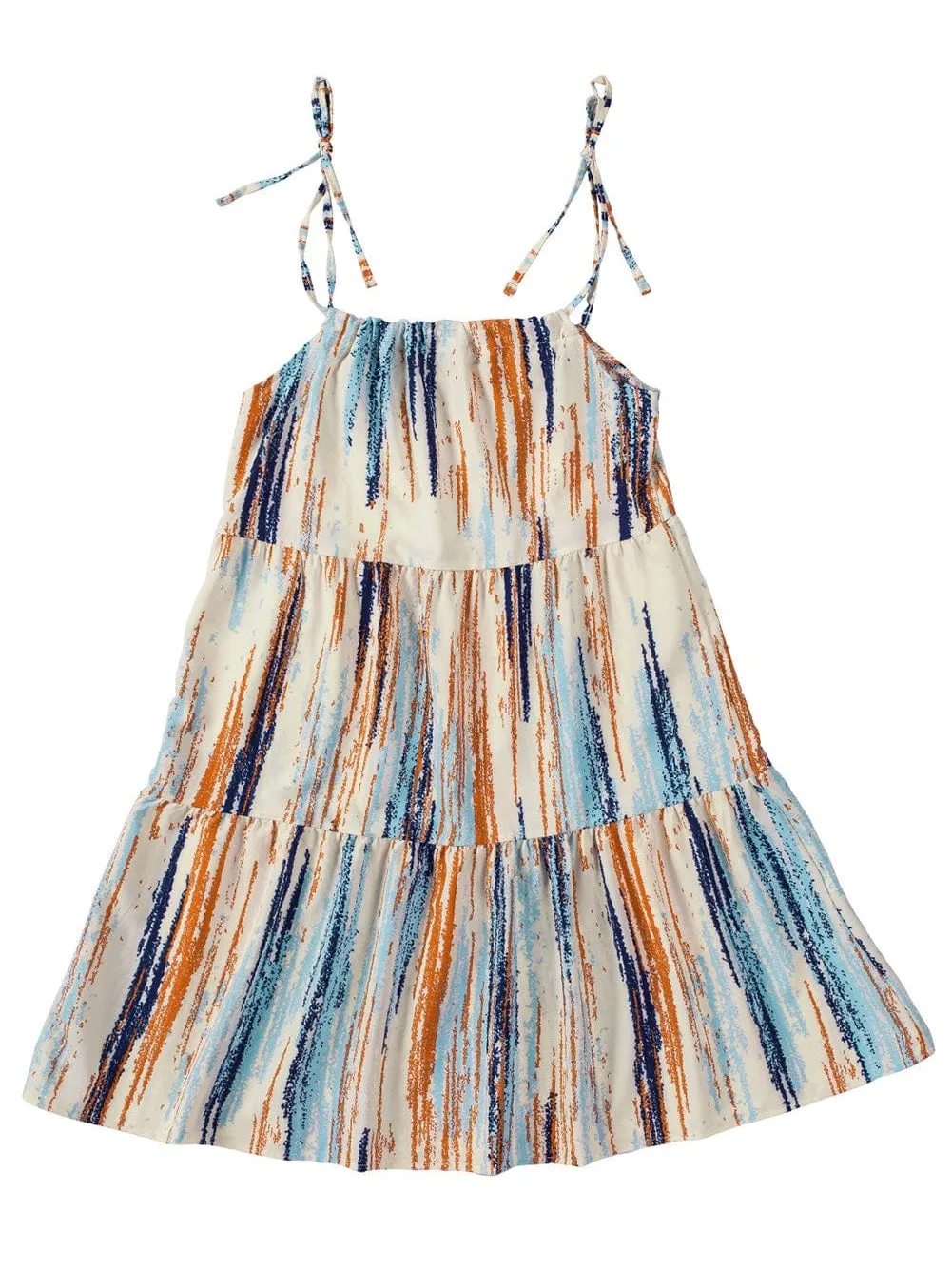 Boho Chic Striped Print Tie-Shoulder Mini Dress