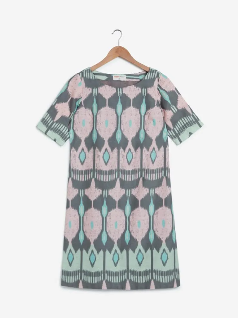 Bombay Paisley Grey Ikat Patterned Dress