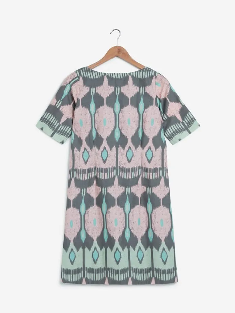 Bombay Paisley Grey Ikat Patterned Dress