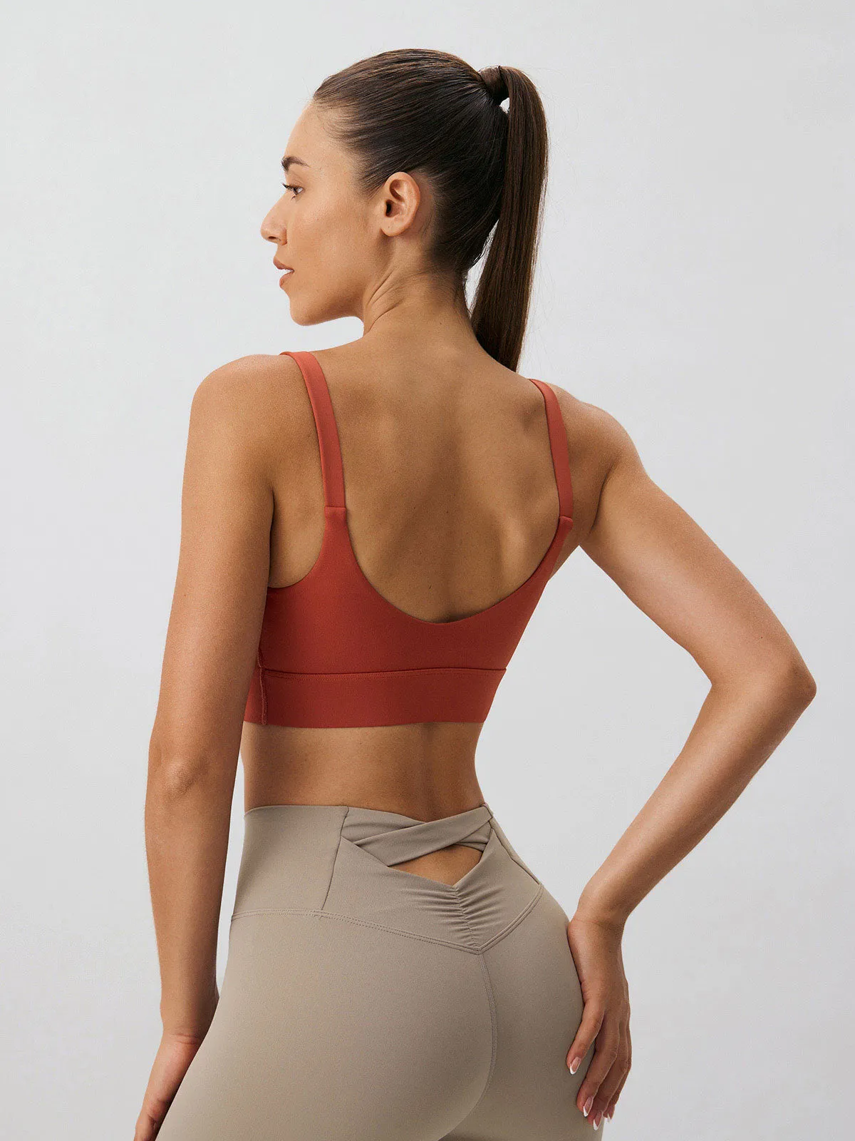 Brick Red Scoop Neck Sports Bra - High Support