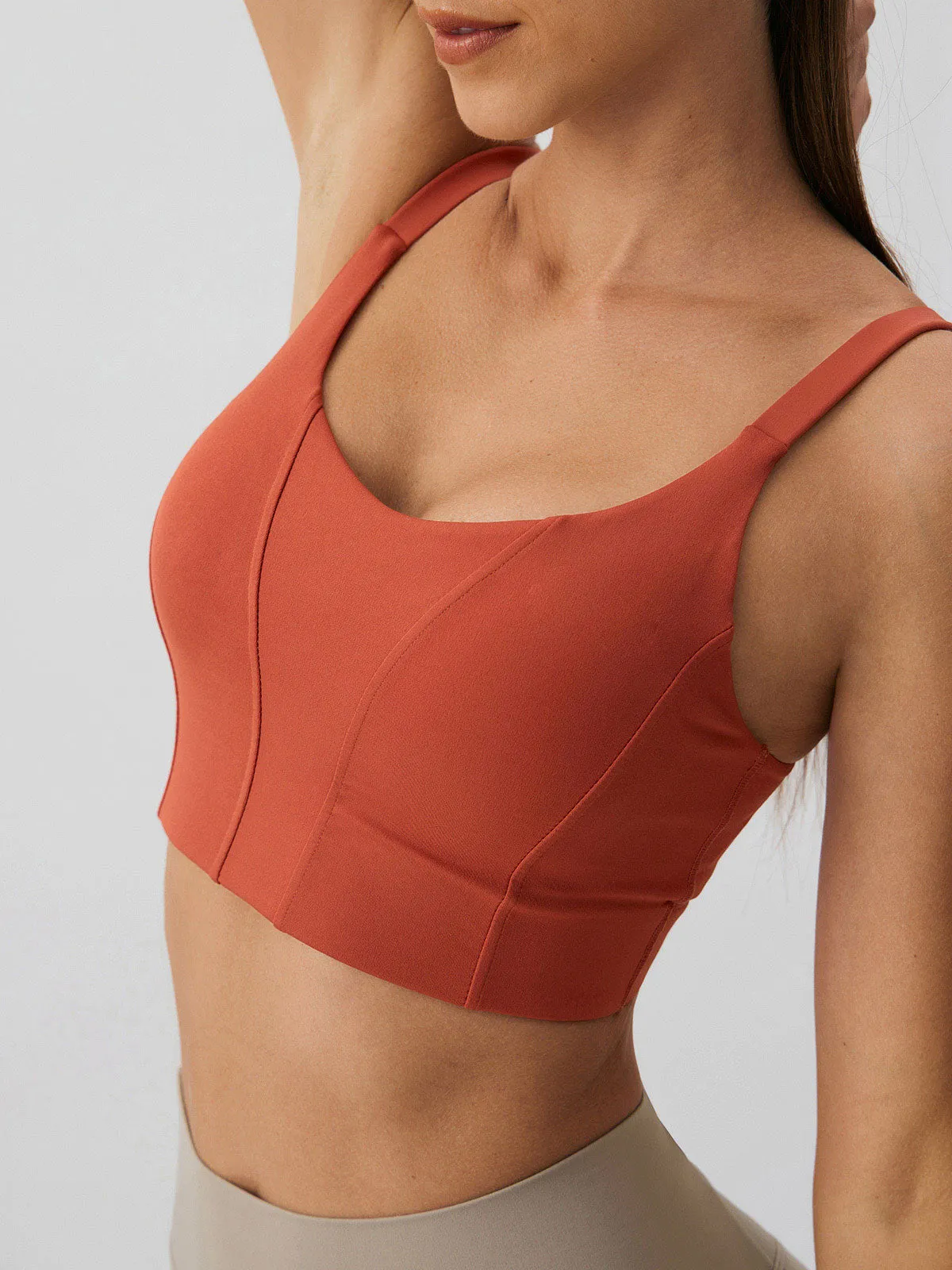 Brick Red Scoop Neck Sports Bra - High Support