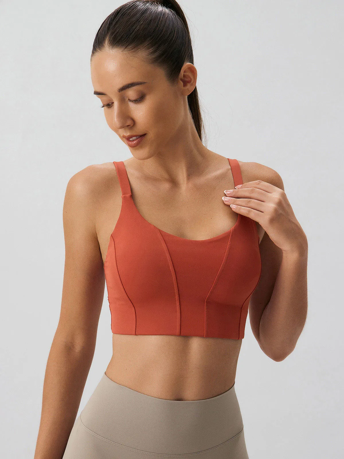 Brick Red Scoop Neck Sports Bra - High Support