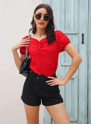 Bubble Sleeve V-neck Blouse Chiffon Shirt