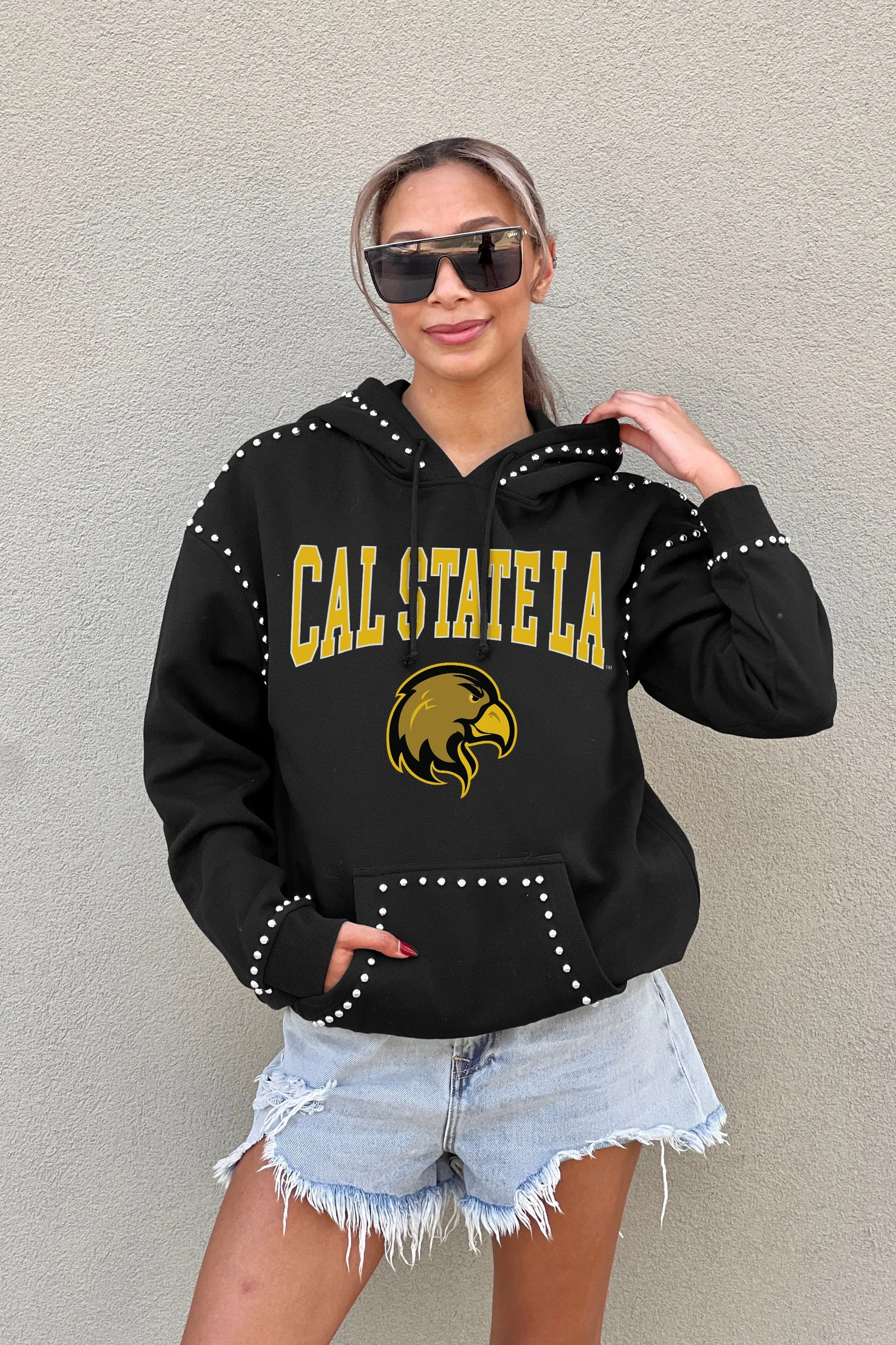 CAL STATE LOS ANGELES GOLDEN EAGLES BELLE OF THE BALL STUDDED DETAIL FLEECE FRONT POCKET HOODIE