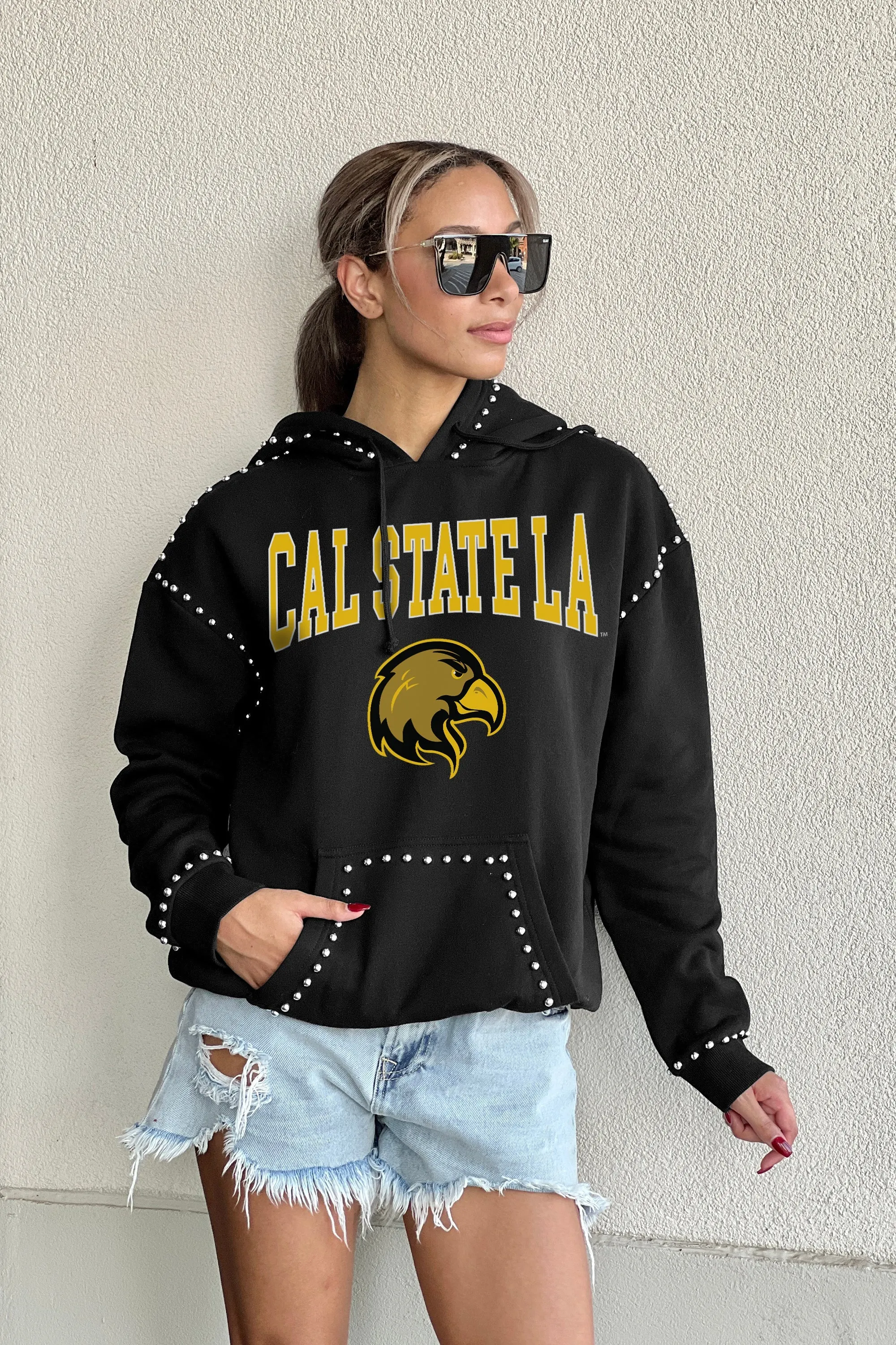 CAL STATE LOS ANGELES GOLDEN EAGLES BELLE OF THE BALL STUDDED DETAIL FLEECE FRONT POCKET HOODIE
