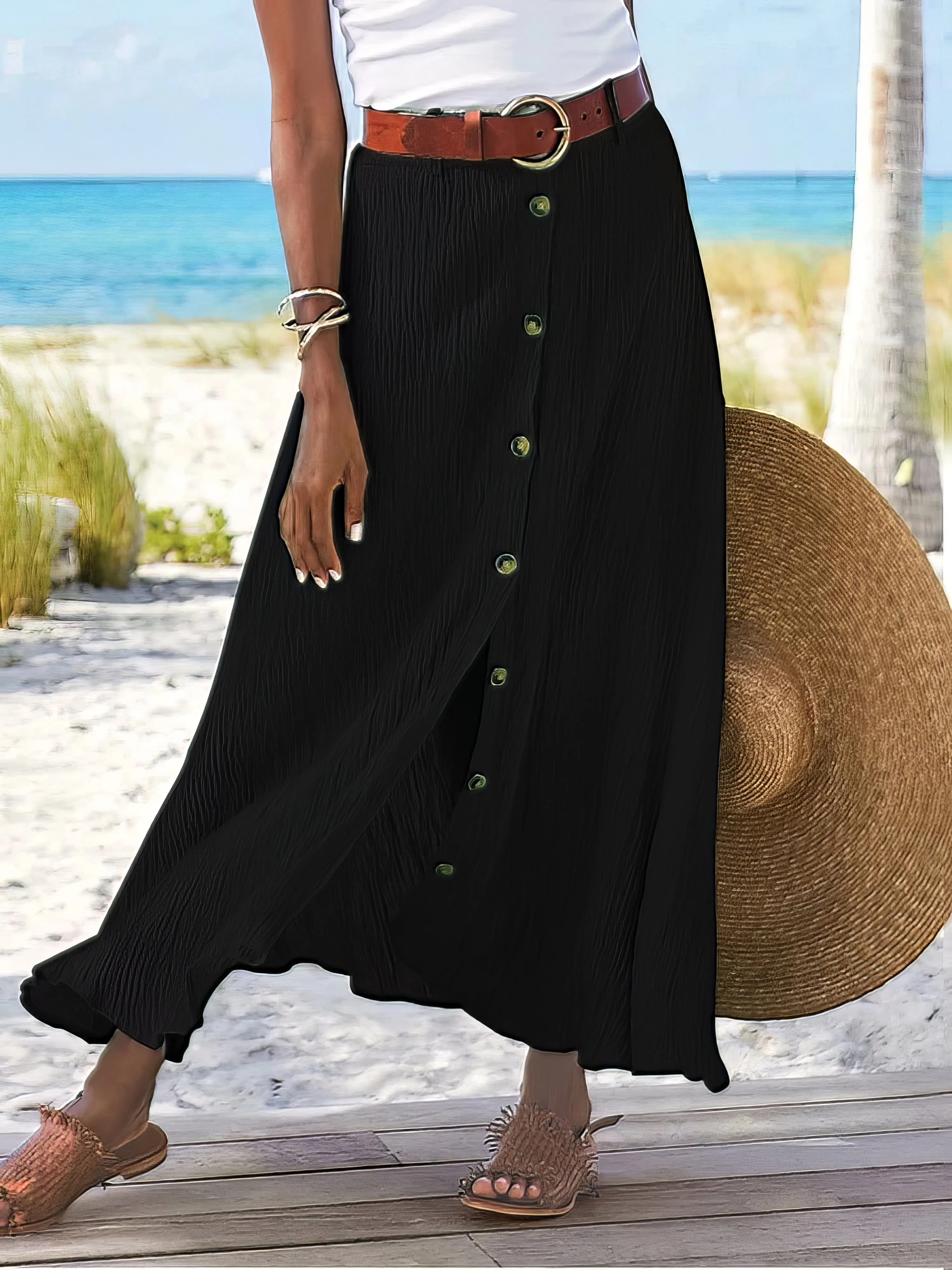 Casual Button Down Maxi Skirt