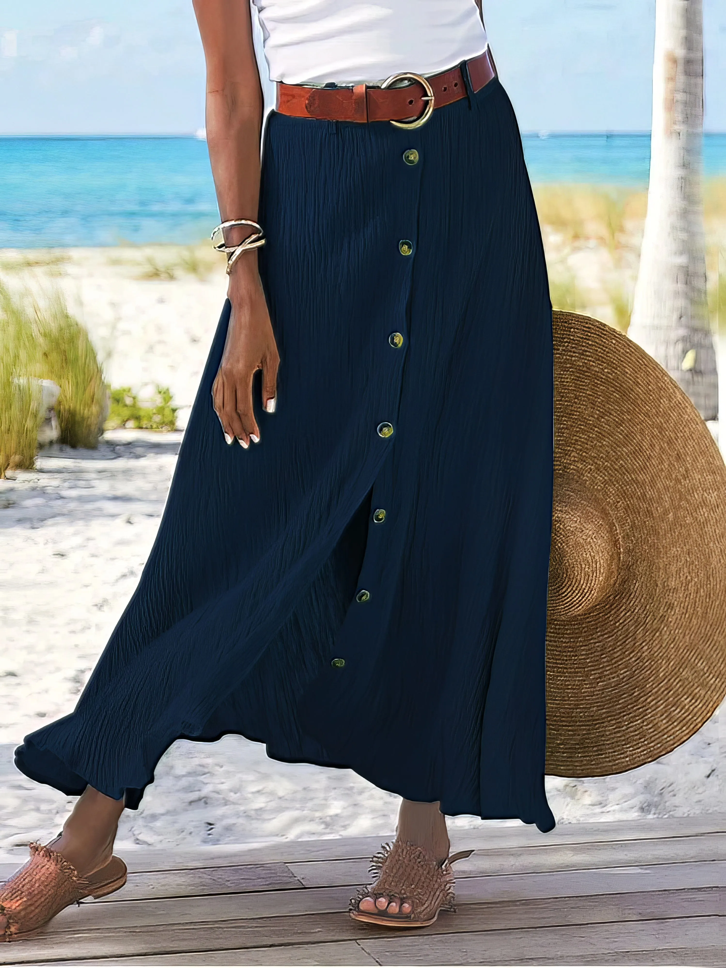 Casual Button Down Maxi Skirt
