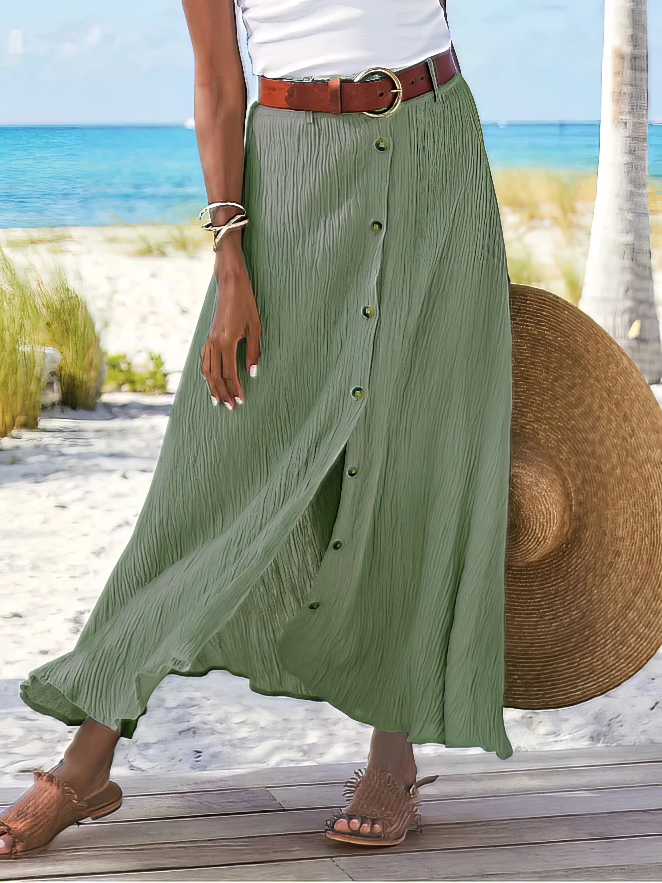 Casual Button Down Maxi Skirt