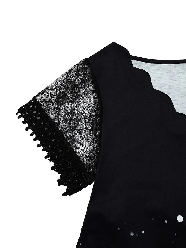 Casual Dress Shift Dress Midi Dress Red Blue Purple Short Sleeve Color Gradient Lace Spring Summer V Neck Fashion Daily Vacation Weekend  S M L XL XXL 3XL 4XL 5XL for Women