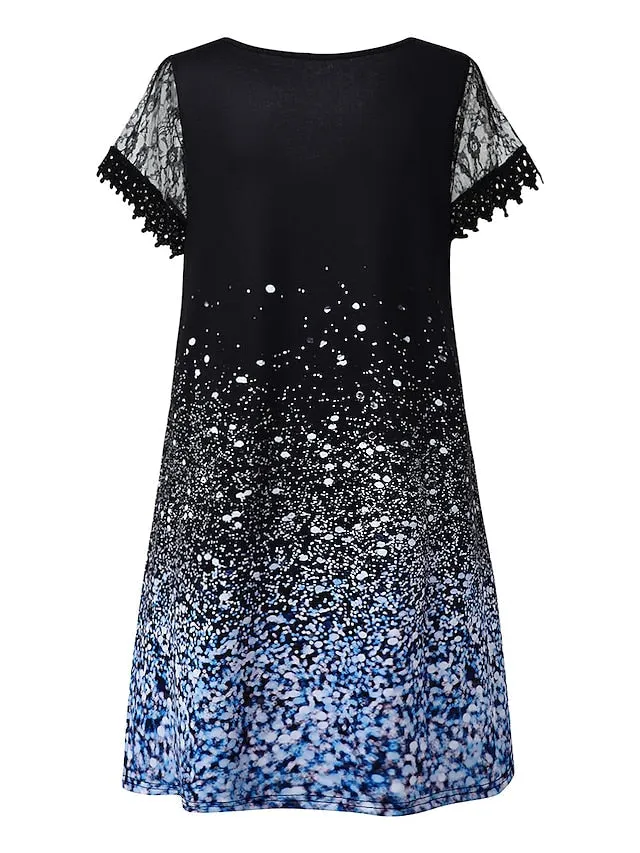 Casual Dress Shift Dress Midi Dress Red Blue Purple Short Sleeve Color Gradient Lace Spring Summer V Neck Fashion Daily Vacation Weekend  S M L XL XXL 3XL 4XL 5XL for Women