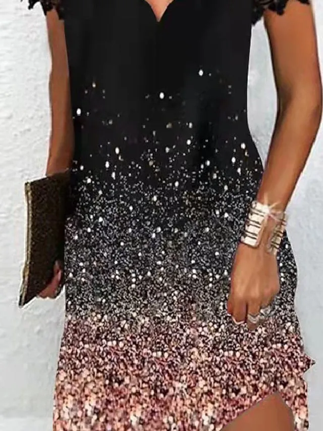 Casual Dress Shift Dress Midi Dress Red Blue Purple Short Sleeve Color Gradient Lace Spring Summer V Neck Fashion Daily Vacation Weekend  S M L XL XXL 3XL 4XL 5XL for Women