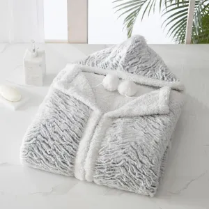 Chic Home Dohwa Snuggle Hoodie Animal Pattern Robe Cozy Super Soft Ultra Plush Micromink Coral Fleece Sherpa Lined Wearable Blanket with 2 Pockets Hood Drawstring Closure - 51x71", Silver