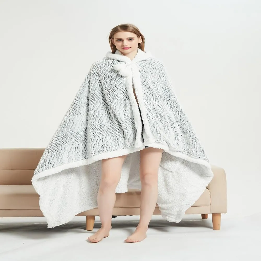 Chic Home Dohwa Snuggle Hoodie Animal Pattern Robe Cozy Super Soft Ultra Plush Micromink Coral Fleece Sherpa Lined Wearable Blanket with 2 Pockets Hood Drawstring Closure - 51x71", Silver