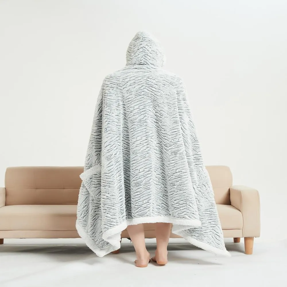 Chic Home Dohwa Snuggle Hoodie Animal Pattern Robe Cozy Super Soft Ultra Plush Micromink Coral Fleece Sherpa Lined Wearable Blanket with 2 Pockets Hood Drawstring Closure - 51x71", Silver