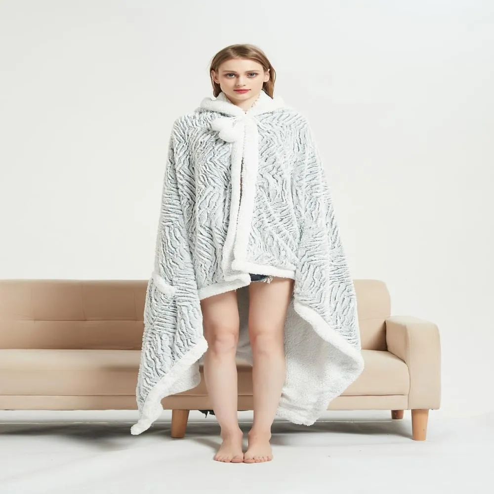 Chic Home Dohwa Snuggle Hoodie Animal Pattern Robe Cozy Super Soft Ultra Plush Micromink Coral Fleece Sherpa Lined Wearable Blanket with 2 Pockets Hood Drawstring Closure - 51x71", Silver