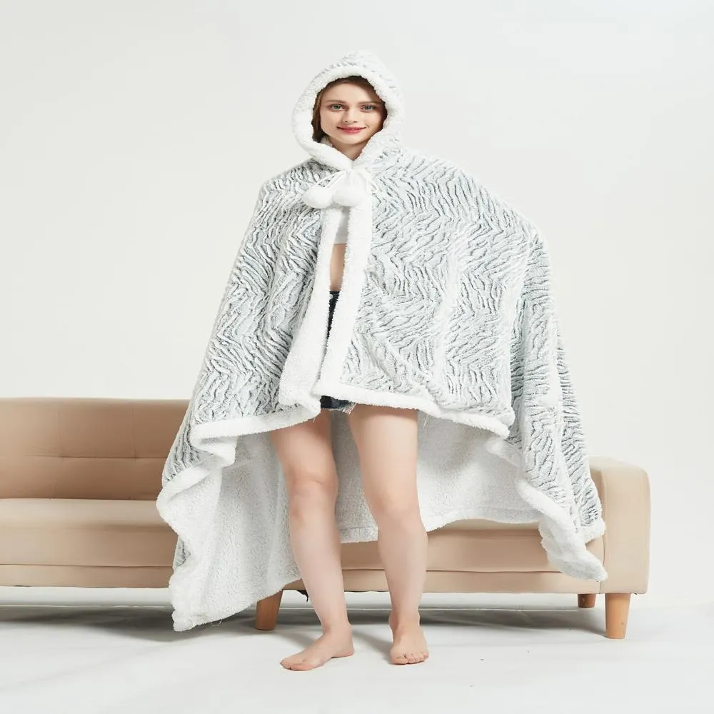 Chic Home Dohwa Snuggle Hoodie Animal Pattern Robe Cozy Super Soft Ultra Plush Micromink Coral Fleece Sherpa Lined Wearable Blanket with 2 Pockets Hood Drawstring Closure - 51x71", Silver