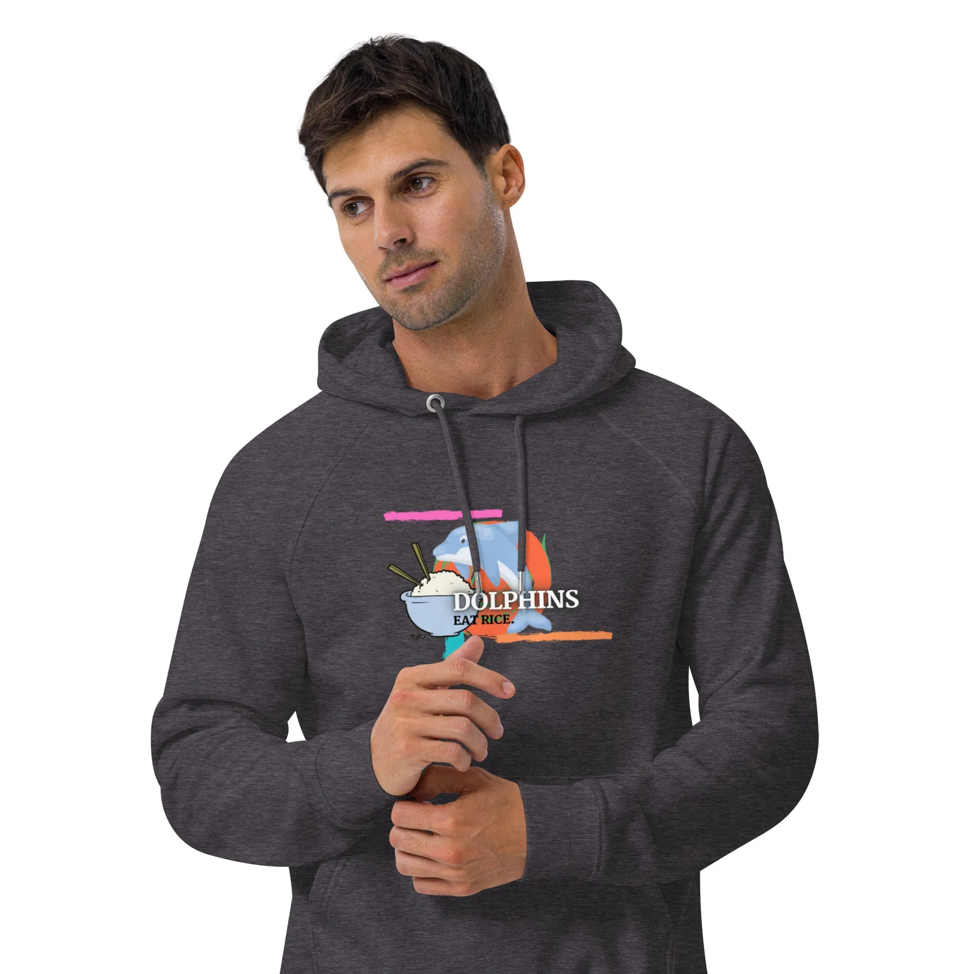 Dolphins Eat Rice Unisex eco raglan hoodie