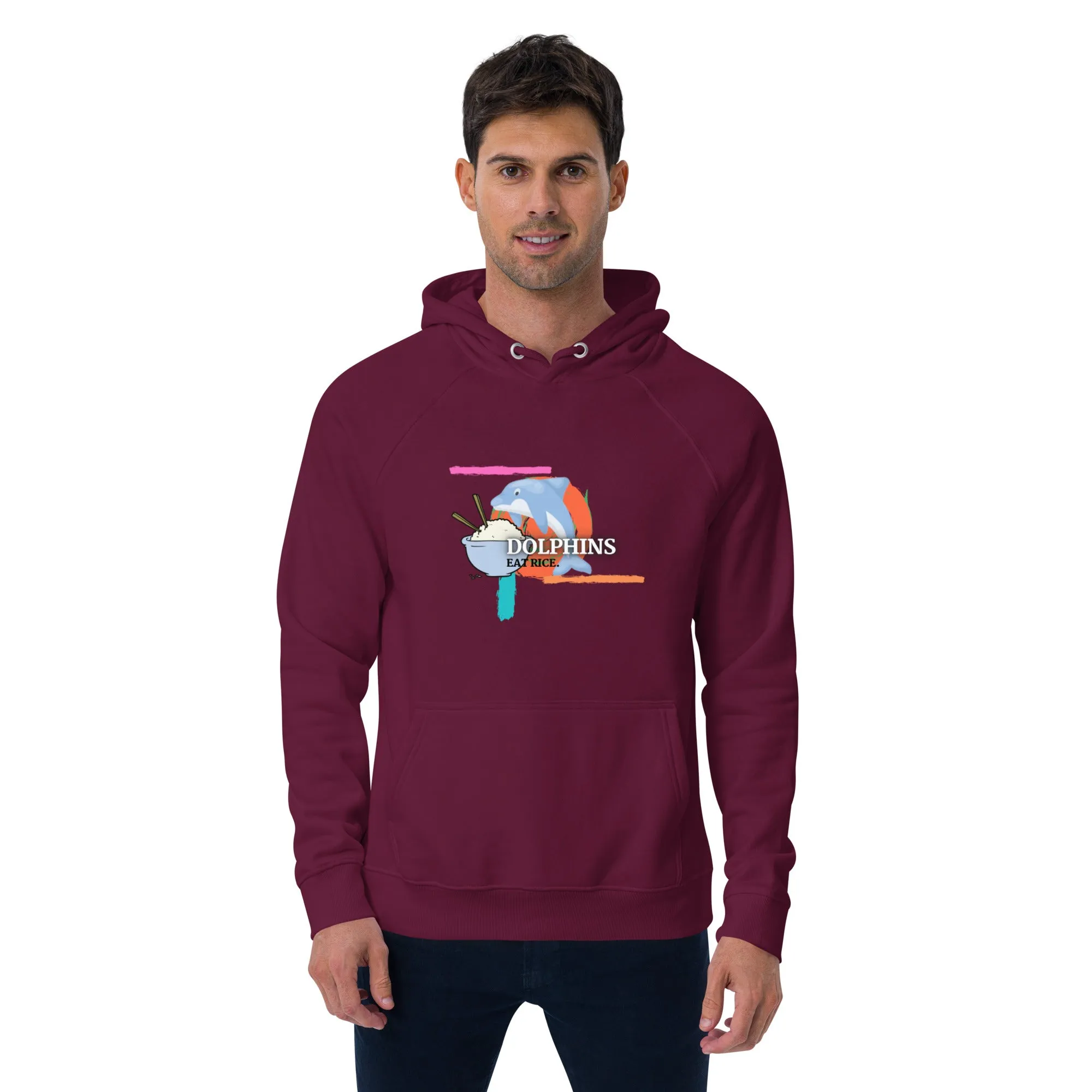 Dolphins Eat Rice Unisex eco raglan hoodie