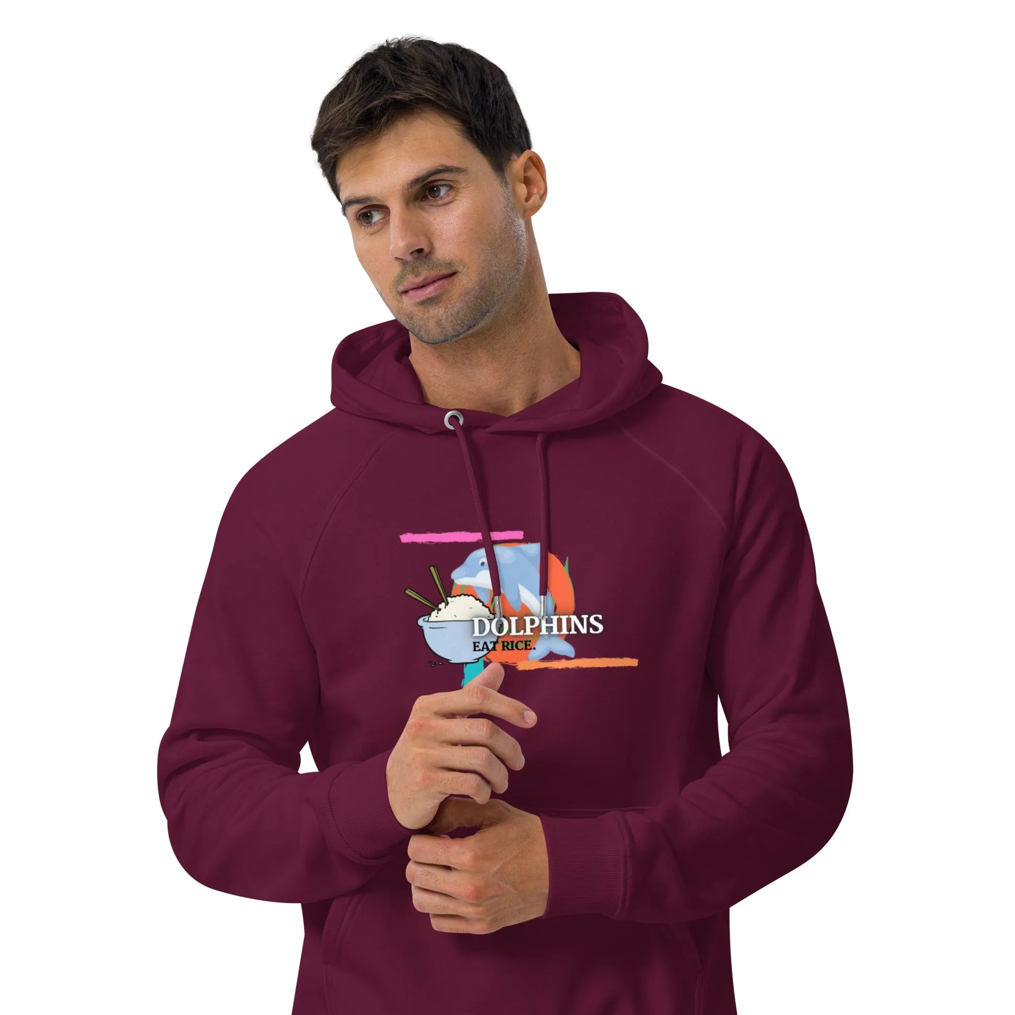 Dolphins Eat Rice Unisex eco raglan hoodie