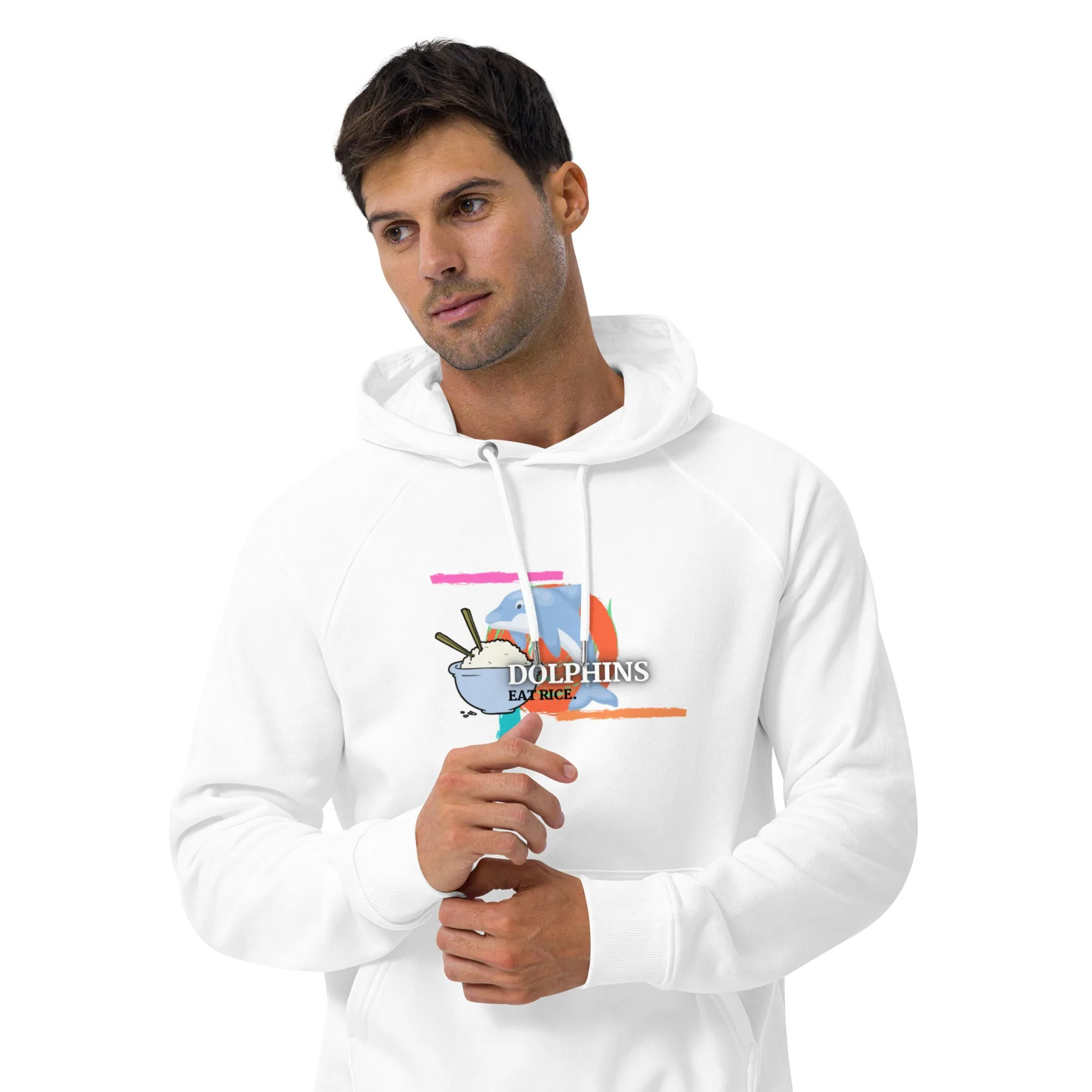 Dolphins Eat Rice Unisex eco raglan hoodie