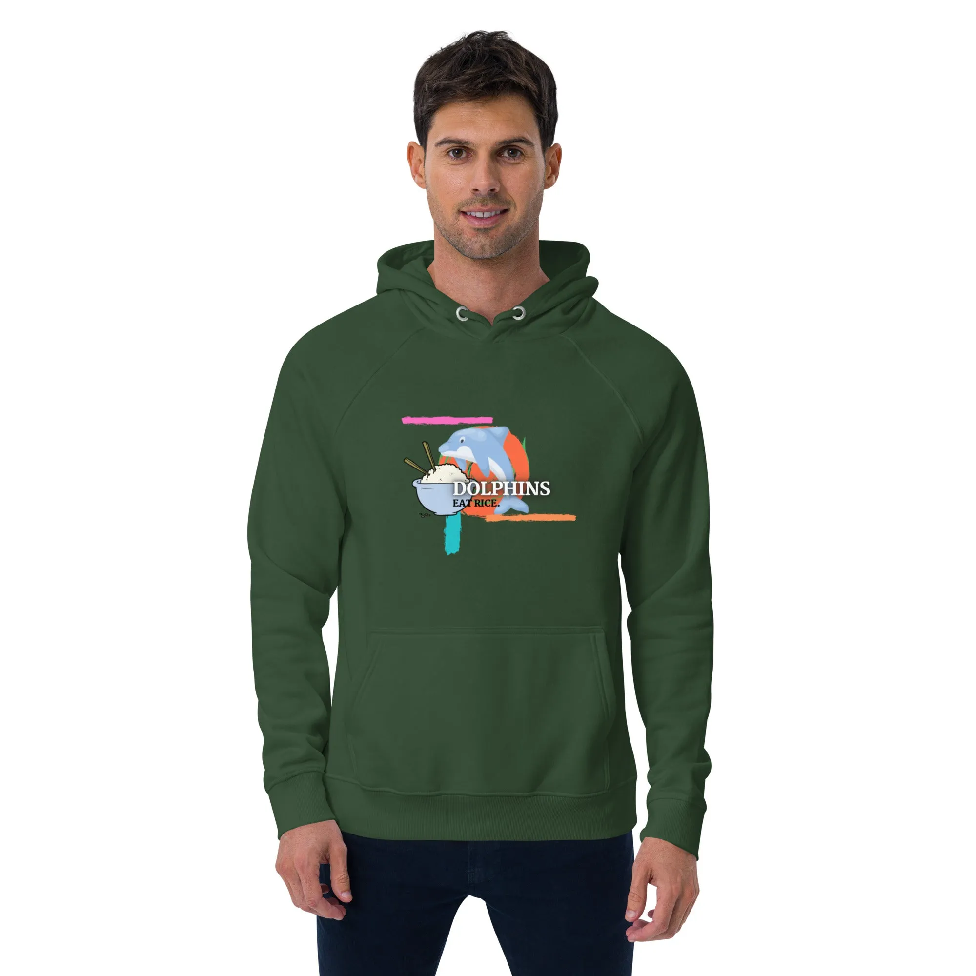 Dolphins Eat Rice Unisex eco raglan hoodie