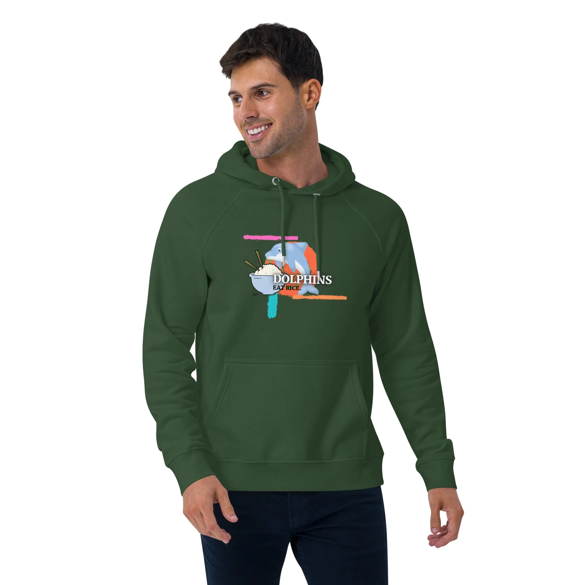 Dolphins Eat Rice Unisex eco raglan hoodie
