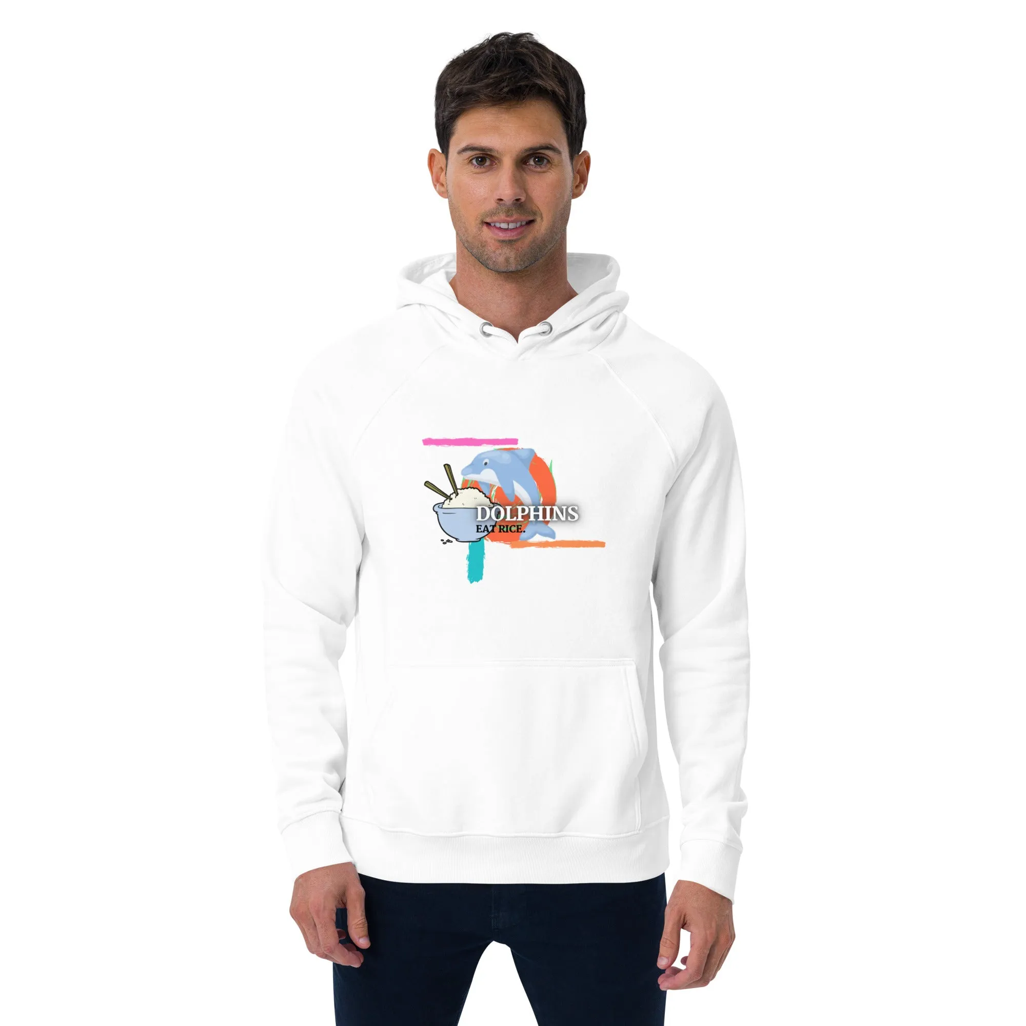 Dolphins Eat Rice Unisex eco raglan hoodie