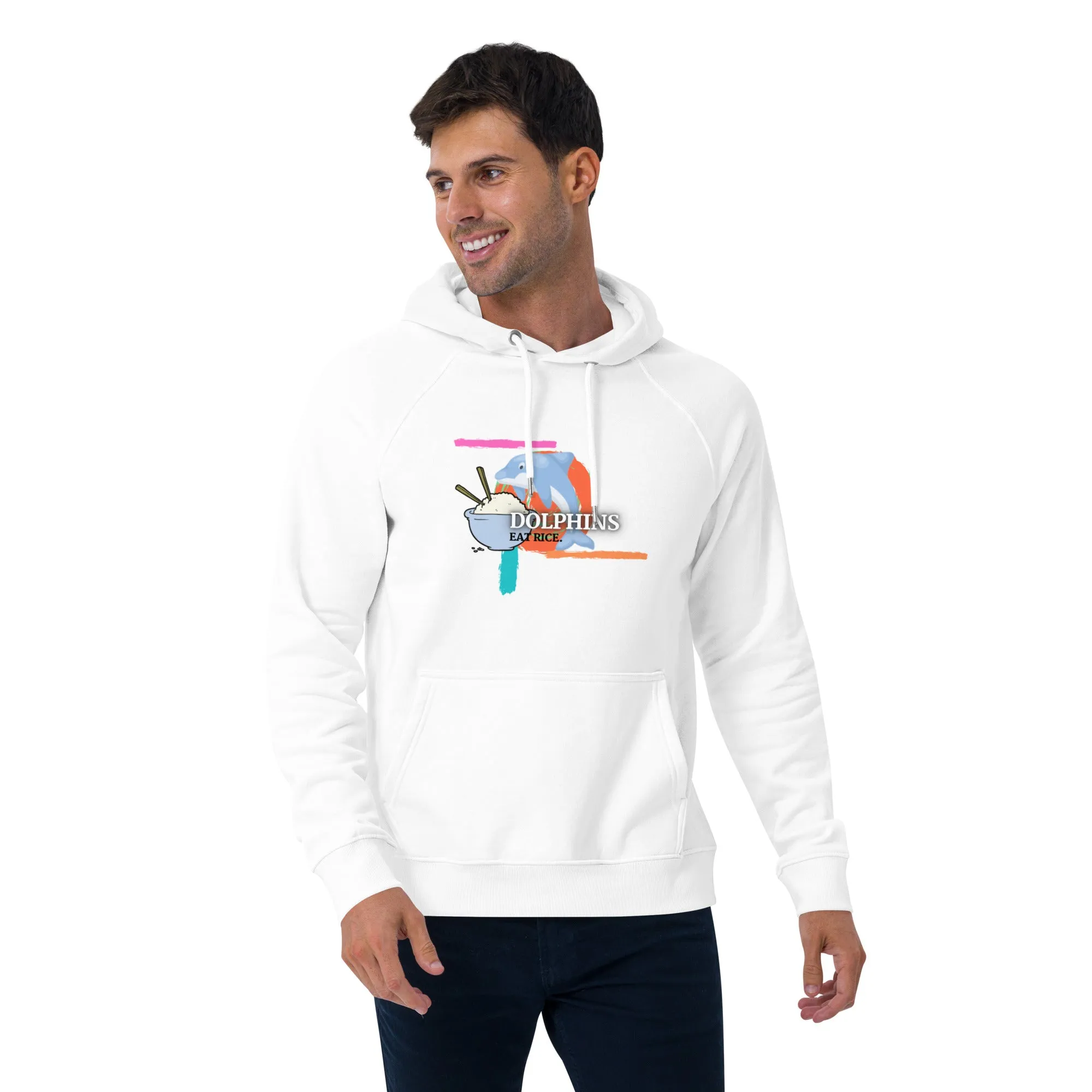 Dolphins Eat Rice Unisex eco raglan hoodie