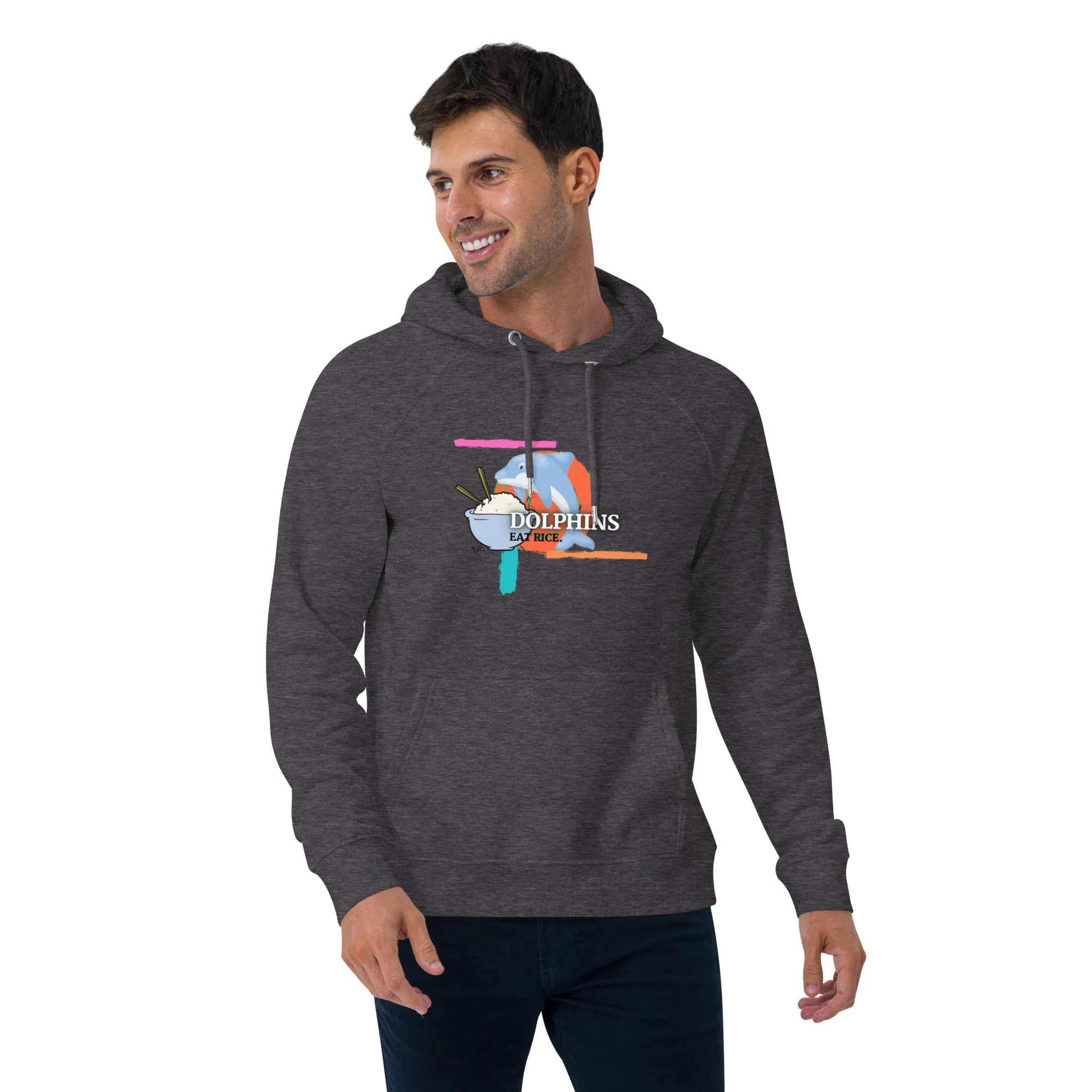Dolphins Eat Rice Unisex eco raglan hoodie